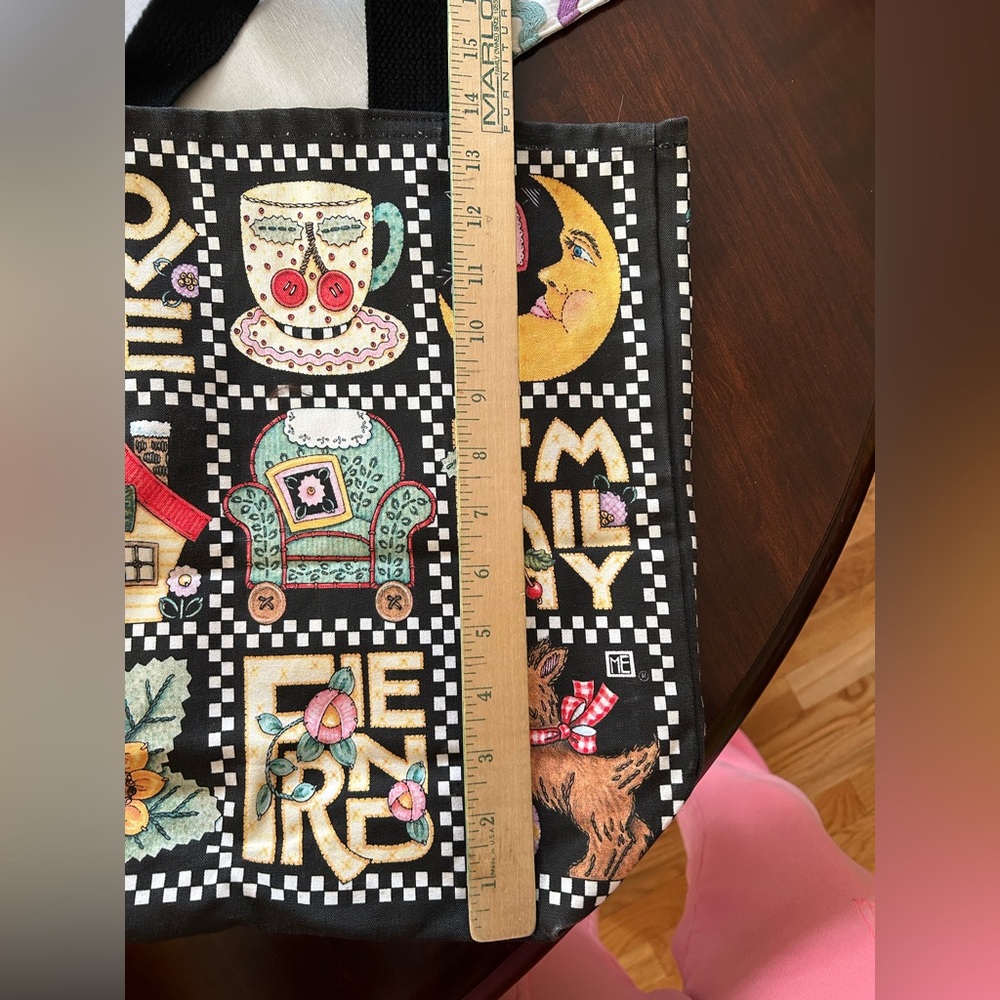 Vintage Mary Engelbreit Tote Bag Black with Colorful Patchwork Design - Picture 6 of 7